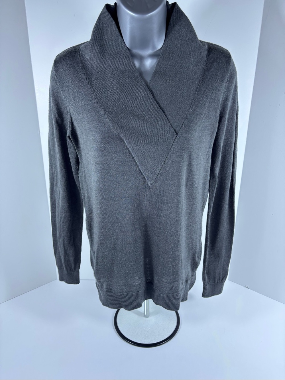 Joan Vass Studio Shawl Collar Sweater | Gray | Size S